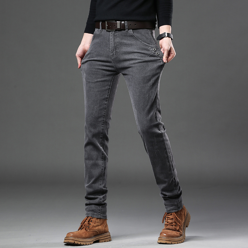ใหม่สีเทาบริสุทธิ์เกาหลี Slim  - Streetwear Brand Denim บทวิจารณ์และราคา